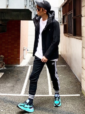 「PUMA」｜「アイテム（マウンテンパーカー）」を使った、MOYA／YouTubeさん（メンズ・177cm）の春コーディネート