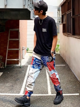「GOSTAR DE FUGA（ゴスタール ジフーガ）のアイテム（パンツ）」を使った、MOYA／YouTubeさん（メンズ・177cm）の夏コーディネート