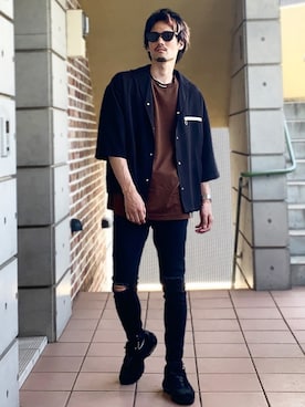 「COOOPER（クーパー）のアイテム（パンツ）」を使った、MOYA／YouTubeさん（メンズ・177cm）の夏コーディネート