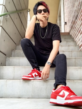 「COOOPER（クーパー）のアイテム（パンツ）」を使った、MOYA／YouTubeさん（メンズ・177cm）の夏コーディネート