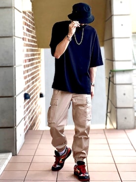 「WEGO（ウィゴー）のWEGO/カーゴジョガーパンツ（カーゴパンツ）」を使った、MOYA／YouTubeさん（メンズ・177cm）の秋コーディネート