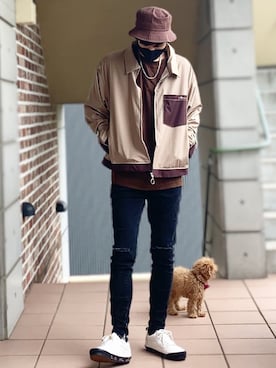 「アイテム（ブルゾン）」を使った、MOYA／YouTubeさん（メンズ・177cm・30代）の秋コーディネート
