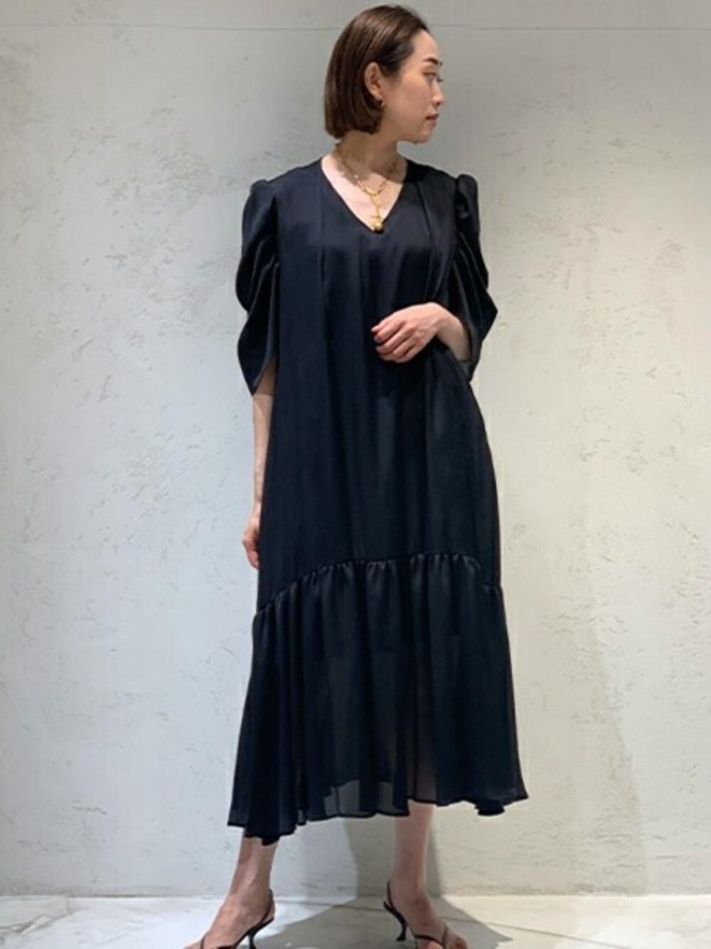 ESTNATION エストネーション 洗える ボウタイサテンワンピース Mサイズ