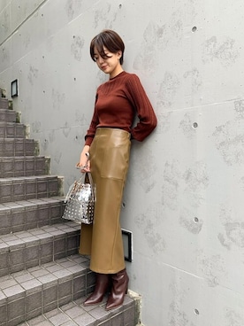 「フェイクレザースカート」｜ESTNATIONさん（レディース・166cm）の秋コーディネート