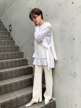 「ニットベスト×シャツ」｜ESTNATIONさん（レディース・166cm）の秋コーディネート