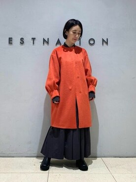 「アイテム（ノーカラーコート、オレンジ系）」を使った、ESTNATION WOMENSさん（レディース・155cm）の秋コーディネート