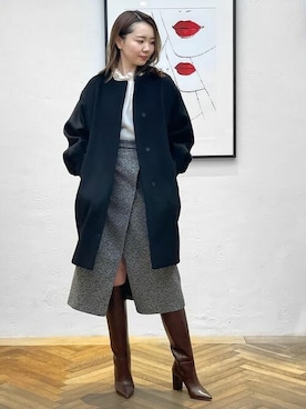 「ラップスカート」｜「アイテム（ノーカラーコート）」を使った、ESTNATION WOMENSさん（レディース・173cm）の秋コーディネート