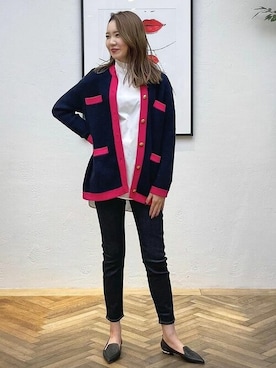 「ネイビー×ピンク」｜「アイテム（パンツ）」を使った、ESTNATION WOMENSさん（レディース・173cm）の秋コーディネート