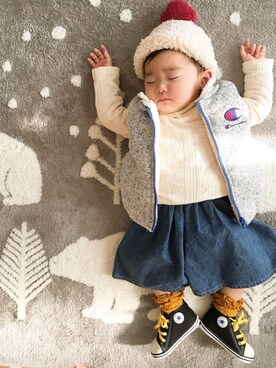 「Champion（チャンピオン）のアイテム（その他アウター）」を使った、chinaさん（キッズ・70cm）の冬コーディネート