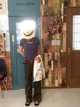 「カーキパンツ」｜kumiaiさん（レディース・156cm）の夏コーディネート