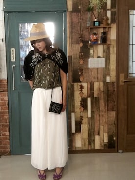 「no brand（ノーブランド）のアイテム（ハット、ベージュ系）」を使った、kumiaiさん（レディース・156cm）の夏コーディネート