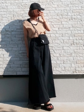 「ノースリーブニット」｜「アイテム（キャップ）」を使った、**ゆぅ**さん（レディース・164cm）の夏コーディネート