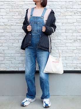 「コーチジャケット」｜「アイテム（つなぎ/オールインワン）」を使った、**ゆぅ**さん（レディース・164cm）の冬コーディネート