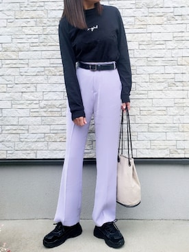 「LOWRYS FARM（ローリーズファーム）のセンタープレスカラーフレアパンツ　870189（その他パンツ）」を使った、**ゆぅ**さん（レディース・164cm）の秋コーディネート