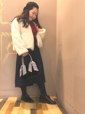 「ガーリーコーデ」｜「アイテム（ハンチング/ベレー帽）」を使った、Eriさん（レディース・148cm）の冬コーディネート