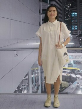 「MONKI（モンキ）のアイテム（シャツワンピース）」を使った、Y'ngさん（レディース・160cm）の春コーディネート