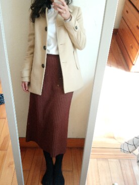 「NET（ネット）のアイテム（ダッフルコート）」を使った、梨型身穿搭記錄さん（レディース・157cm）の冬コーディネート
