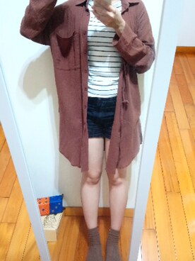 「NET（ネット）のアイテム（ピーコート）」を使った、梨型身穿搭記錄さん（レディース・157cm）の春コーディネート