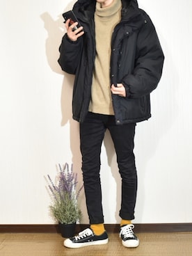 「kutir（クティール）のアイテム（ダウンジャケット/コート）」を使った、ぐりさん（メンズ・170cm）の冬コーディネート