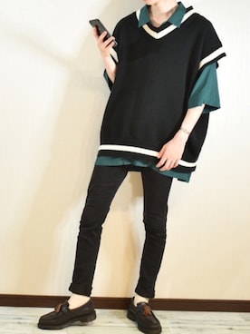 「BASQUE magenta（バスクマゼンタ）のアイテム（ベスト）」を使った、ぐりさん（メンズ・170cm）の夏コーディネート