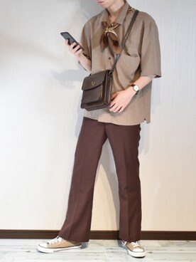 「ブラウンコーデ」｜「アイテム（音楽/本・雑誌）」を使った、ぐりさん（メンズ・170cm）の夏コーディネート