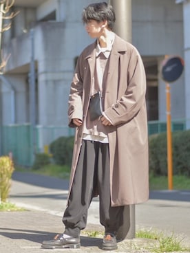 「春めきシューズ」｜「アイテム（ステンカラーコート）」を使った、ぐりさん（メンズ・170cm）の春コーディネート