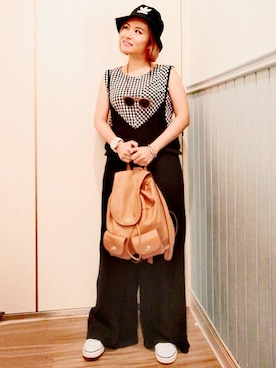 「NET（ネット）のアイテム（サロペット/オーバーオール）」を使った、小野坂雅🇹🇼さん（レディース・155cm）の夏コーディネート