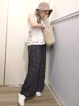 「PAZZO」｜「アイテム（帽子）」を使った、小野坂雅🇹🇼さん（レディース・155cm）の夏コーディネート