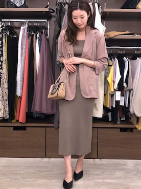 「アイテム（セットアップ、グリーン系）」を使った、Haraさん（レディース・165cm）の春コーディネート