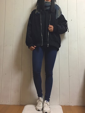 「RETRO GIRL（レトロガール）のアイテム（ミリタリージャケット）」を使った、ななみさん（レディース・163cm）の冬コーディネート