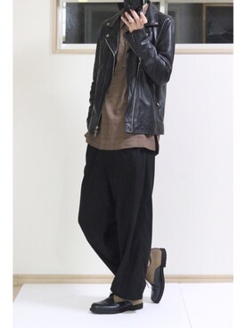 「Lui's（ルイス）のアイテム（ライダースジャケット）」を使った、Taisei Matsumotoさん（メンズ・175cm）の冬コーディネート
