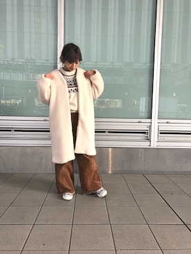 「CONVERSE TOKYO（コンバーストウキョウ）のアイテム（ノーカラージャケット）」を使った、RISAさん（レディース・158cm）の冬コーディネート