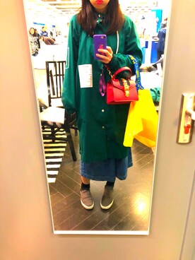 「b+ab（ビープラスエービー）のアイテム（モッズコート、グリーン系）」を使った、宝玑さん（レディース・167cm）の春コーディネート