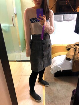 「STYLENANDA（スタイルナンダ）のアイテム（Tシャツ/カットソー、ピンク系）」を使った、宝玑さん（レディース・167cm）の春コーディネート