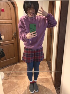 「MOUSSY（マウジー）のアイテム（パーカー、パープル系）」を使った、宝玑さん（レディース・167cm）の冬コーディネート