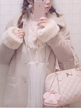 「レース」｜「アイテム（ステンカラーコート）」を使った、Mayumeroさん（レディース・153cm）の冬コーディネート