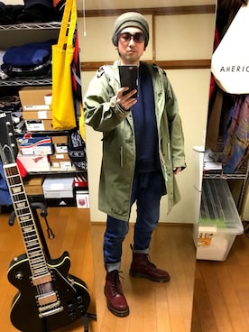 「no brand（ノーブランド）のアイテム（モッズコート）」を使った、kenさん（メンズ・173cm）の春コーディネート
