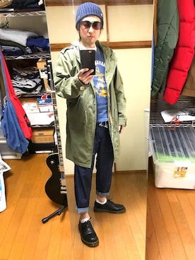 「no brand（ノーブランド）のアイテム（モッズコート）」を使った、kenさん（メンズ・173cm）の春コーディネート