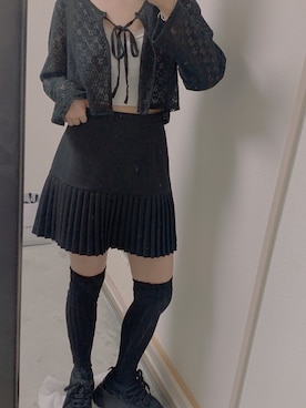 「FEKETE（フェケテ）のFEKETE LACE CARDIGAN（カーディガン/ボレロ、ブラック系）」を使った、imiさん（レディース・160cm）の夏コーディネート