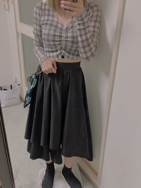 「韓国通販のアイテム（スカート、ブラック系）」を使った、imiさん（レディース・160cm）の夏コーディネート
