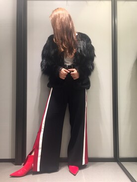 「ZARA（ザラ）の￥5,990（税込）（パンツ、ブラック系）」を使った、yuさん（レディース・158cm）の春コーディネート
