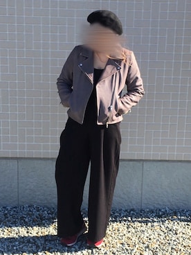 「FOREVER 21」｜「アイテム（ライダースジャケット）」を使った、yuさん（レディース・158cm）の秋コーディネート