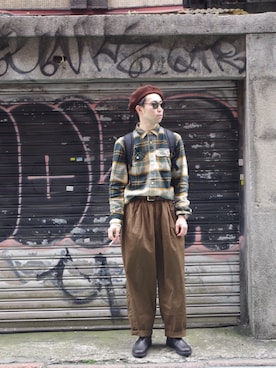 「おでかけ」｜「アイテム（ハンチング/ベレー帽）」を使った、tomさん（メンズ・172cm）の冬コーディネート