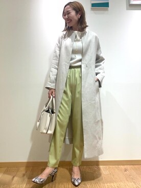 「green label relaxing（グリーンレーベルリラクシング）のアイテム（ノーカラーコート）」を使った、市川（ichikawa）さん（レディース・158cm）の春コーディネート