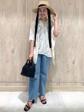 「green label relaxing（グリーンレーベルリラクシング）のSC Wライン 2WAY イヤーカフ ＆ リング（リング）」を使った、市川（ichikawa）さん（レディース・158cm）の春コーディネート