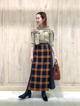 「green label relaxing（グリーンレーベルリラクシング）のアイテム（イヤーカフ）」を使った、市川（ichikawa）さん（レディース・158cm）の秋コーディネート