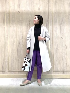 「green label relaxing（グリーンレーベルリラクシング）のアイテム（ノーカラーコート）」を使った、市川（ichikawa）さん（レディース・158cm）の秋コーディネート
