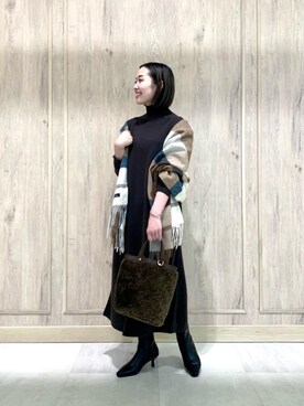 「green label relaxing（グリーンレーベルリラクシング）のアイテム（ノーカラーコート）」を使った、市川（ichikawa）さん（レディース・158cm）の秋コーディネート