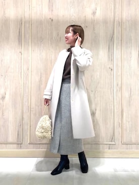 「green label relaxing（グリーンレーベルリラクシング）のアイテム（ノーカラーコート）」を使った、市川（ichikawa）さん（レディース・158cm）の冬コーディネート