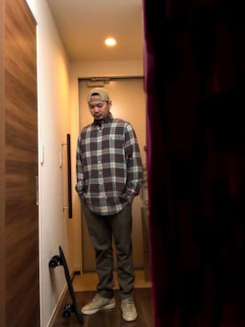 「BLUCO（ブルコ）のアイテム（帽子）」を使った、ino.shoさん（メンズ・173cm）の春コーディネート
